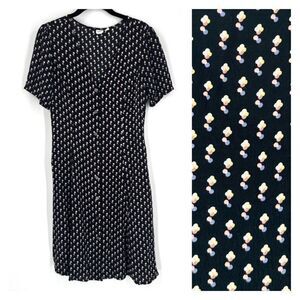 Gap button down Black Pattern Dress Mature Size 4 Small CottageCore Country EUC